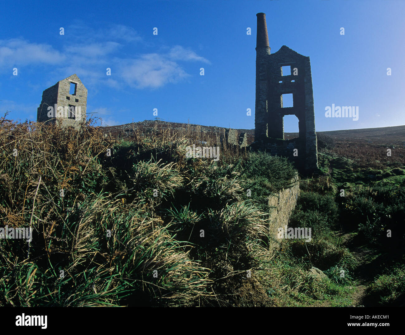 ruins of the winding engine houses for the old tin mines at Carn Galver