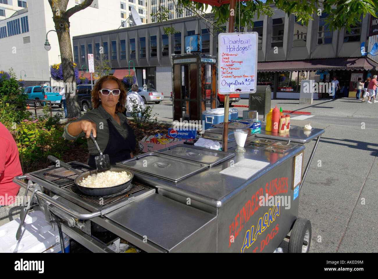 Vendor Sell Reindeer Hot Dogs Sausage in Downtown Area Anchorage Alaska