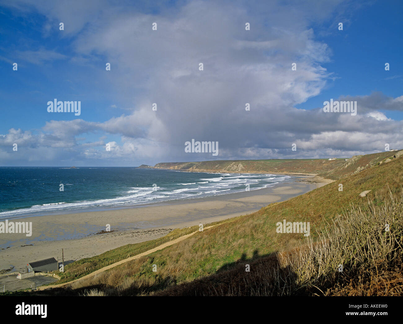 Whitesand Bay from above Sennen Cove North of Lands End Stock Photo