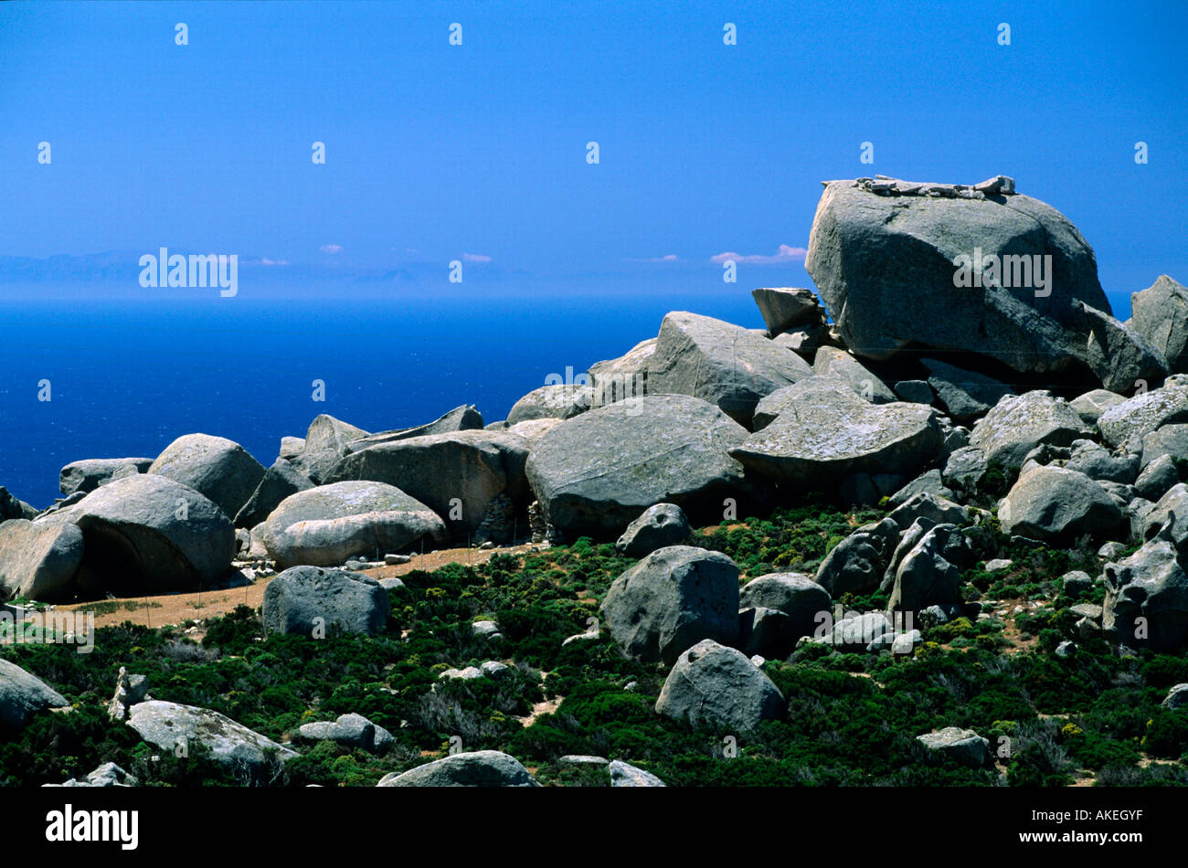 Griechenland, Insel Ikaria, Felslandschaft bei Kalamos an der Westküste Stock Photo