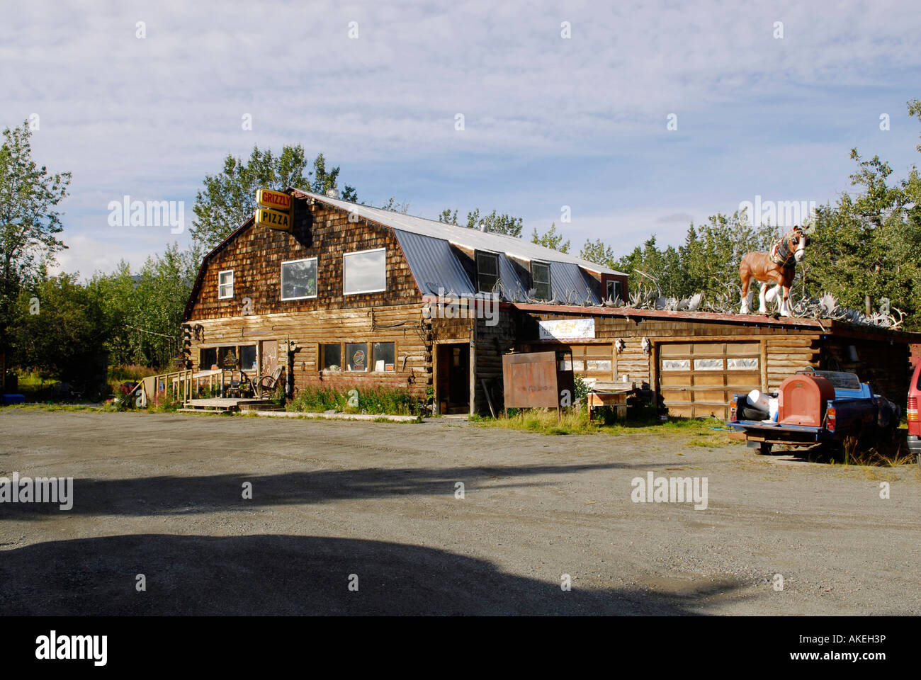 Restaurant with Antiques and Horse on roof along Richardson Highway