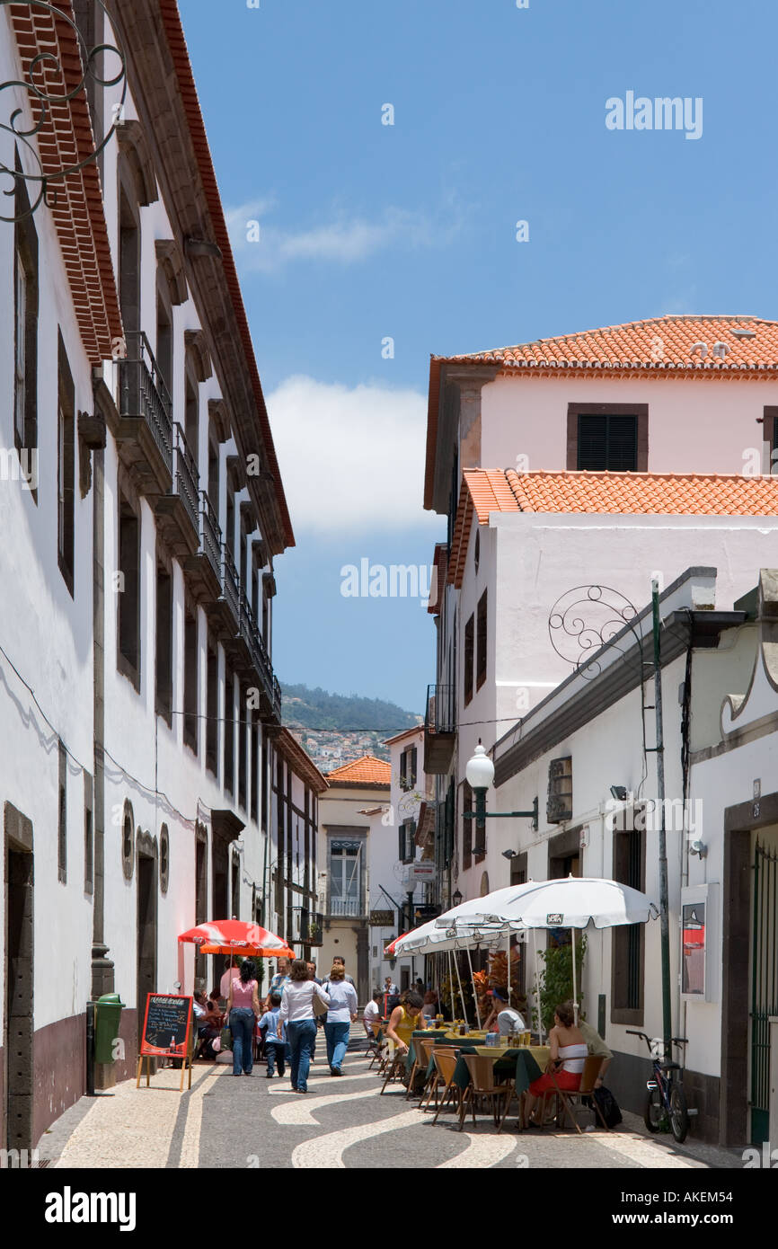Cafes and shops in the City Centre, Funchal, Madeira, Portugal Stock Photo