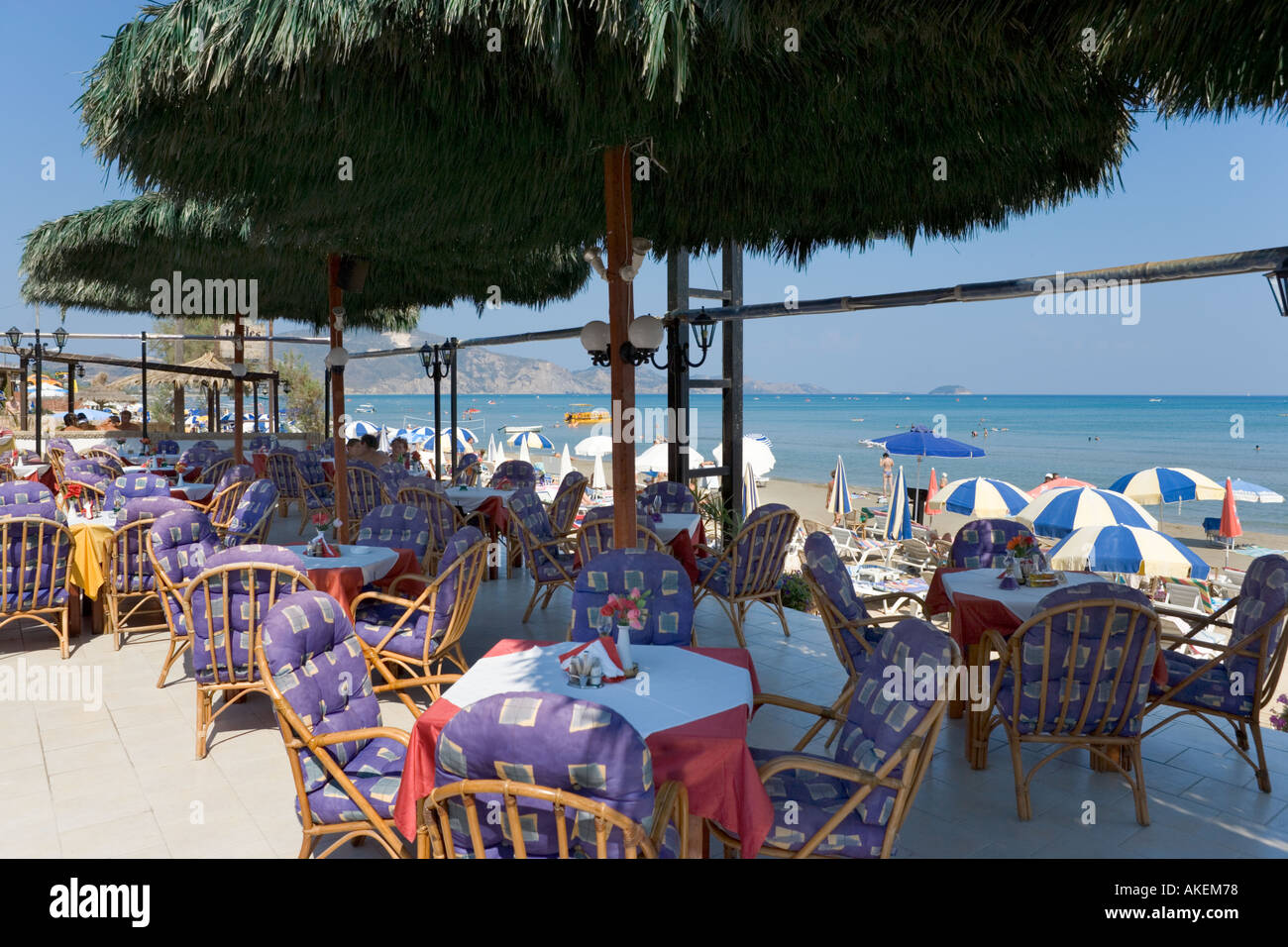 Beachfront Taverna, Laganas, Zakynthos (Zante), Ionian Islands, Greece Stock Photo