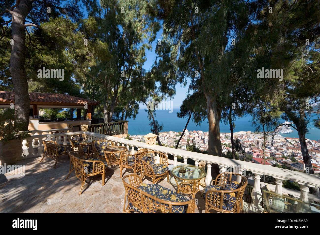 Bar with panoramic view in Bochali, Zakynthos Town, Zakynthos (Zante), Ionian Islands, Greece Stock Photo