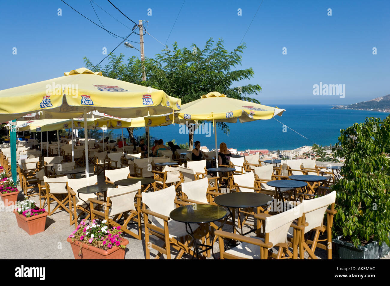 Cafe with panoramic view in Bochali, Zakynthos Town, Zakynthos (Zante), Ionian Islands, Greece Stock Photo