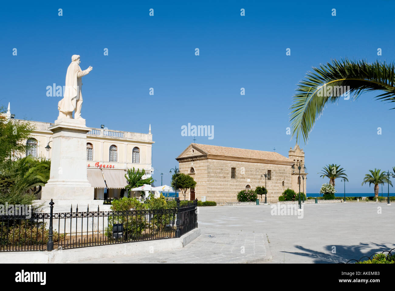 Church and Statue, Solomou Square, Zakynthos Town, Zakynthos (Zante), Ionian Islands, Greece Stock Photo