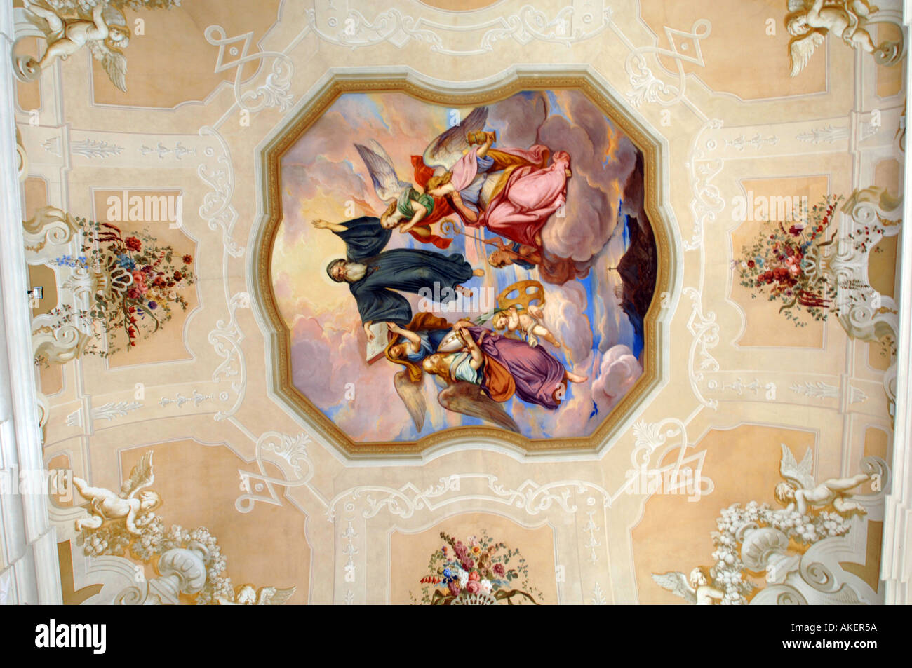 Ceiling painting the Monastery at Melk Nr Vienna on the bank of the River Danube Stock Photo