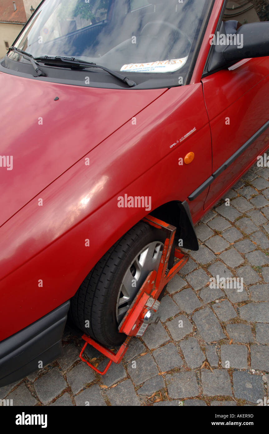 Police clamp a car at Brno Czech Republic Stock Photo Alamy