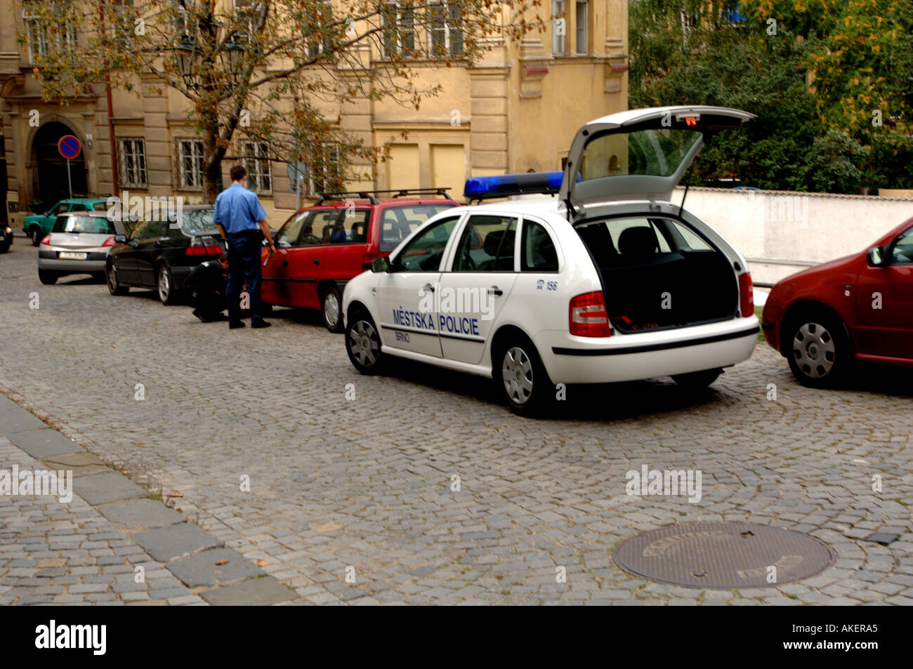 Police clamp a car at Brno Czech Republic Stock Photo Alamy