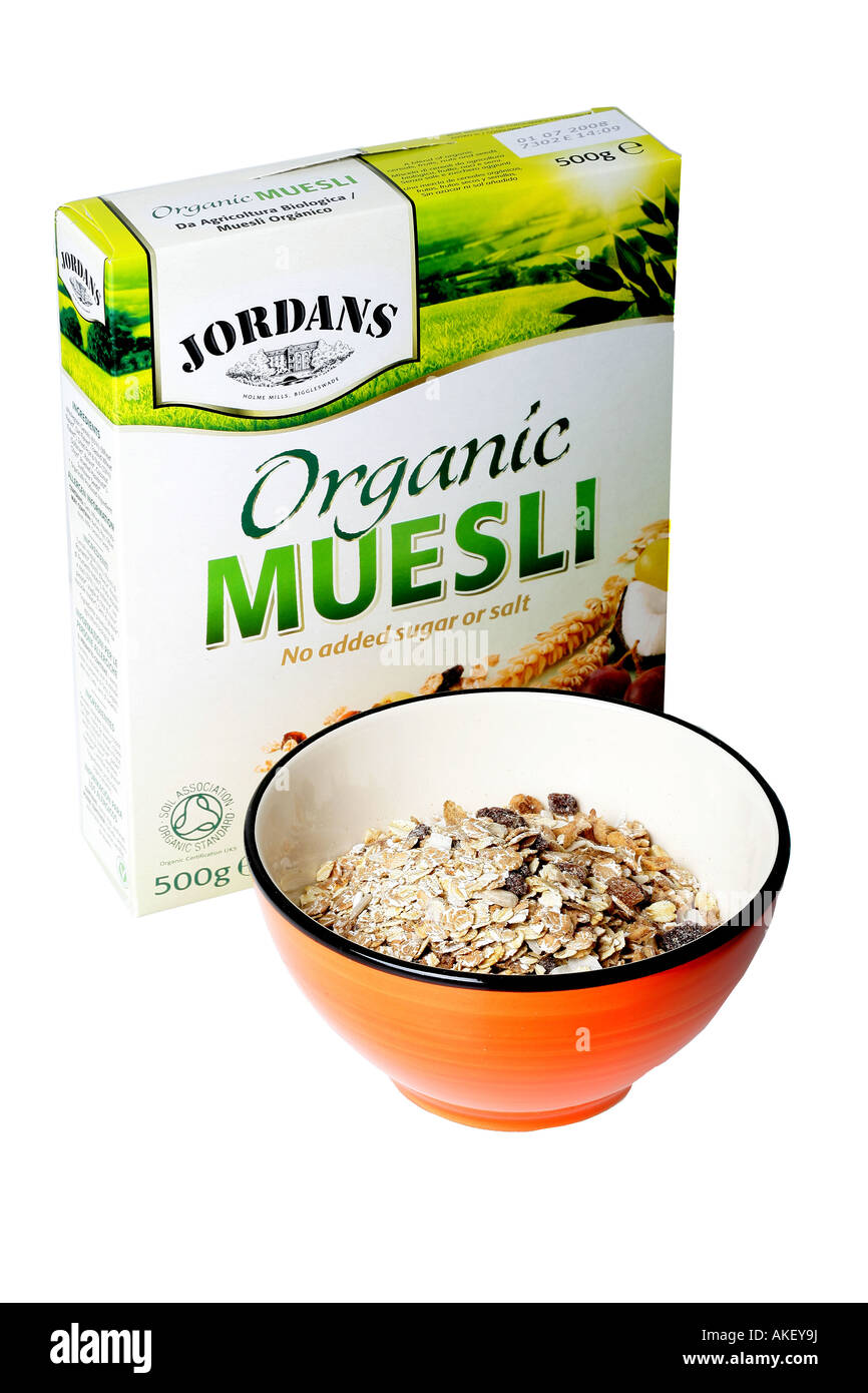 Organic muesli jordans box pack cereal breakfast hires stock