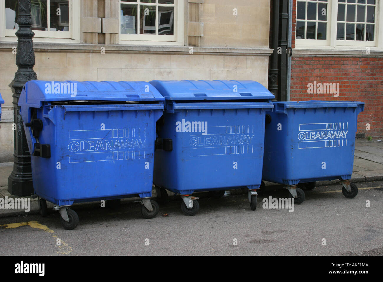 Recycle bins by the road Stock Photo Alamy