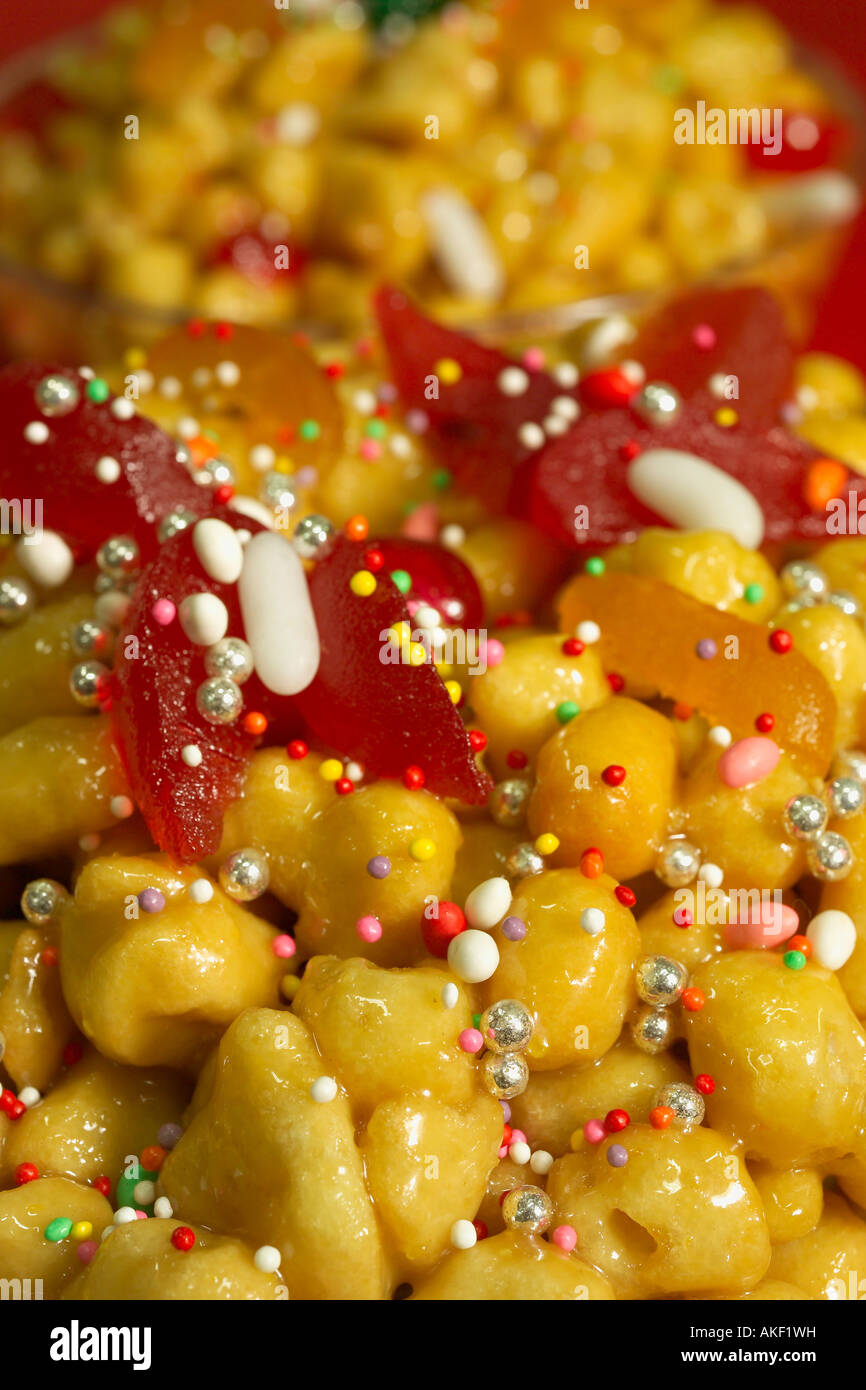 Struffoli, Typical Xmas desserts, Giovanni Scaturchio confectioner's shop, Naples, Campania, Italy Stock Photo