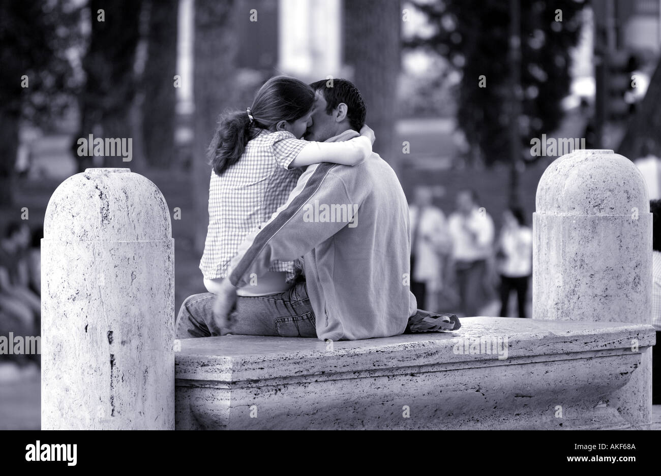 Rome, Young Couple Kissing Stock Photo
