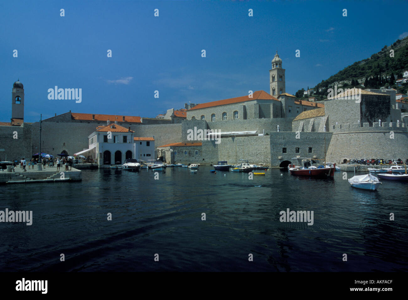 Old buildings in Stara Luka Harbor, Dubrovnik, Croatia Stock Photo