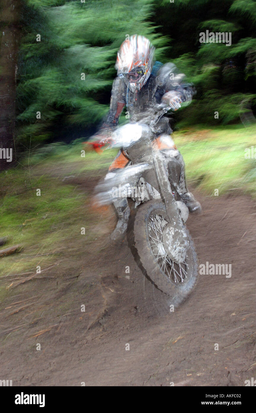 Enduro rider pictured at speed in the welsh forests Stock Photo - Alamy