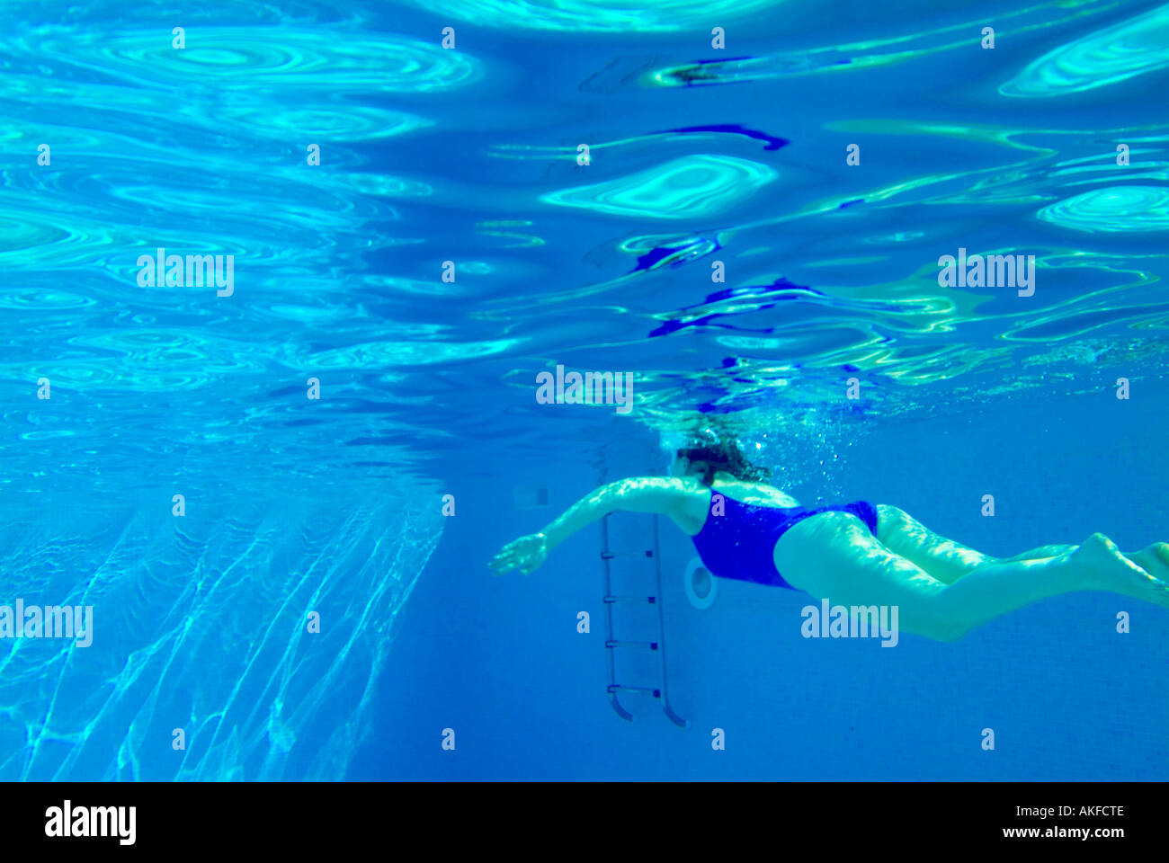 woman swimming in outdoor swimming pool from underwater Stock Photo - Alamy