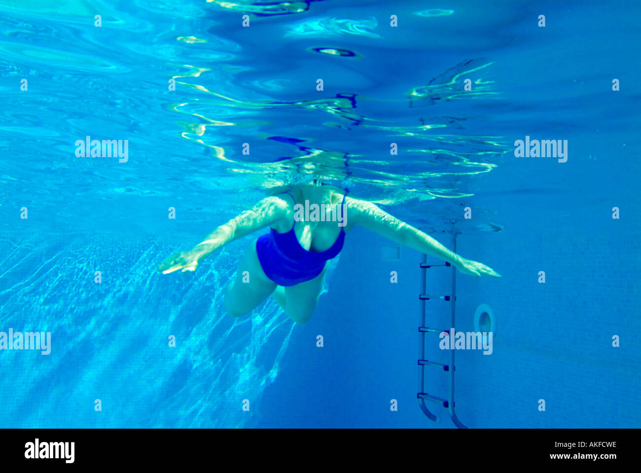 woman swimming in outdoor swimming pool from underwater Stock Photo - Alamy