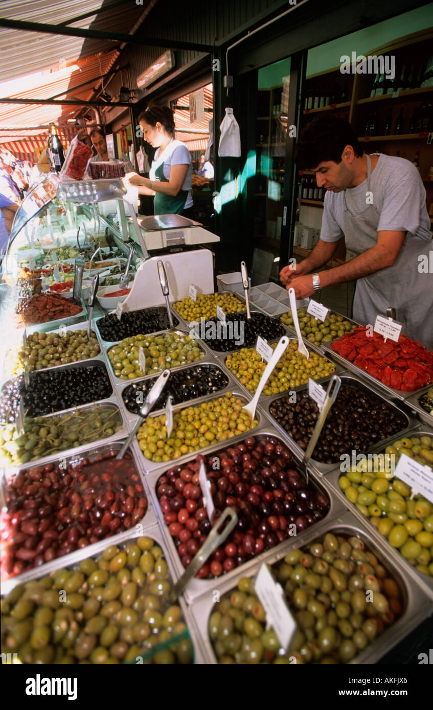 The Naschmarkt is Vienna's most popular market. Located at the Wienzeile over the Wien River it is about 1,5 kilometers long Stock Photo