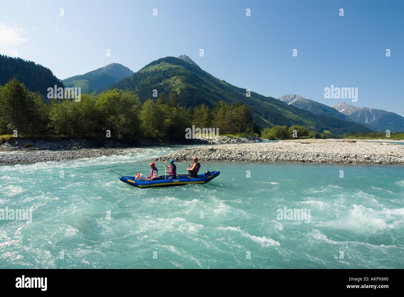 Rafting down the Lech River Tirol Austria Stock Photo