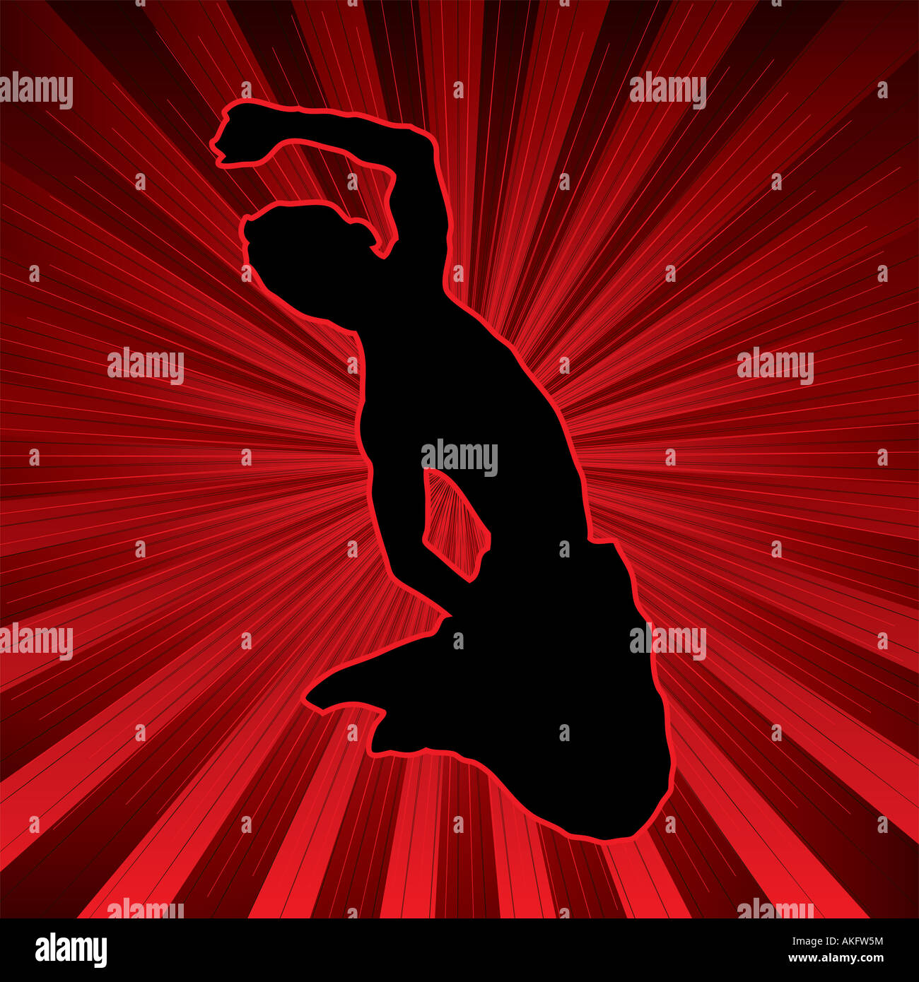 red background on an exploding background with a youth leaping Stock ...