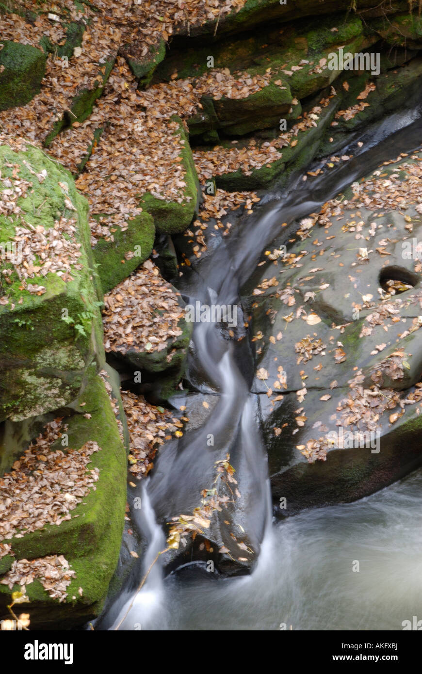 Waterfall at a nature reserve in the North West of England Stock Photo