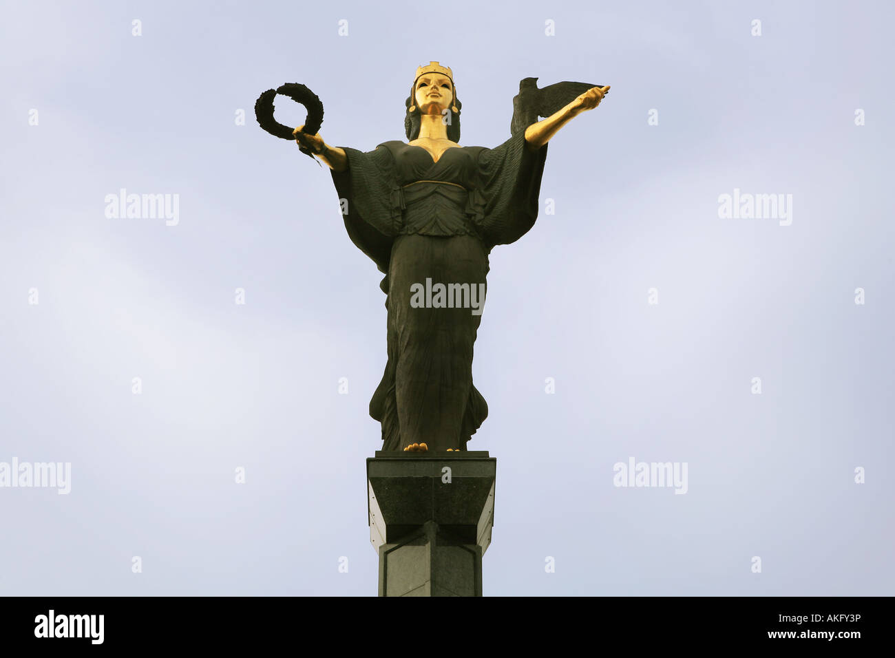 The statue of Sofia guarding and protecting the city of Sofia in Bulgaria The symbols represent fame and wisdom Stock Photo