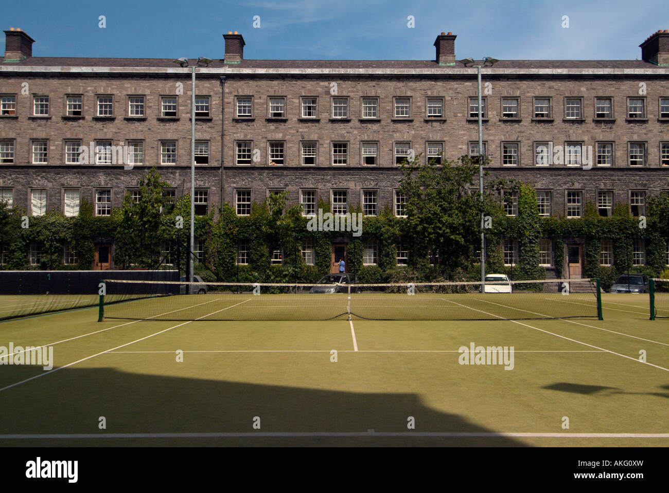 View of red bricked georgian buildings opposite the tennis court trinity  college dublin ireland Stock Photo - Alamy