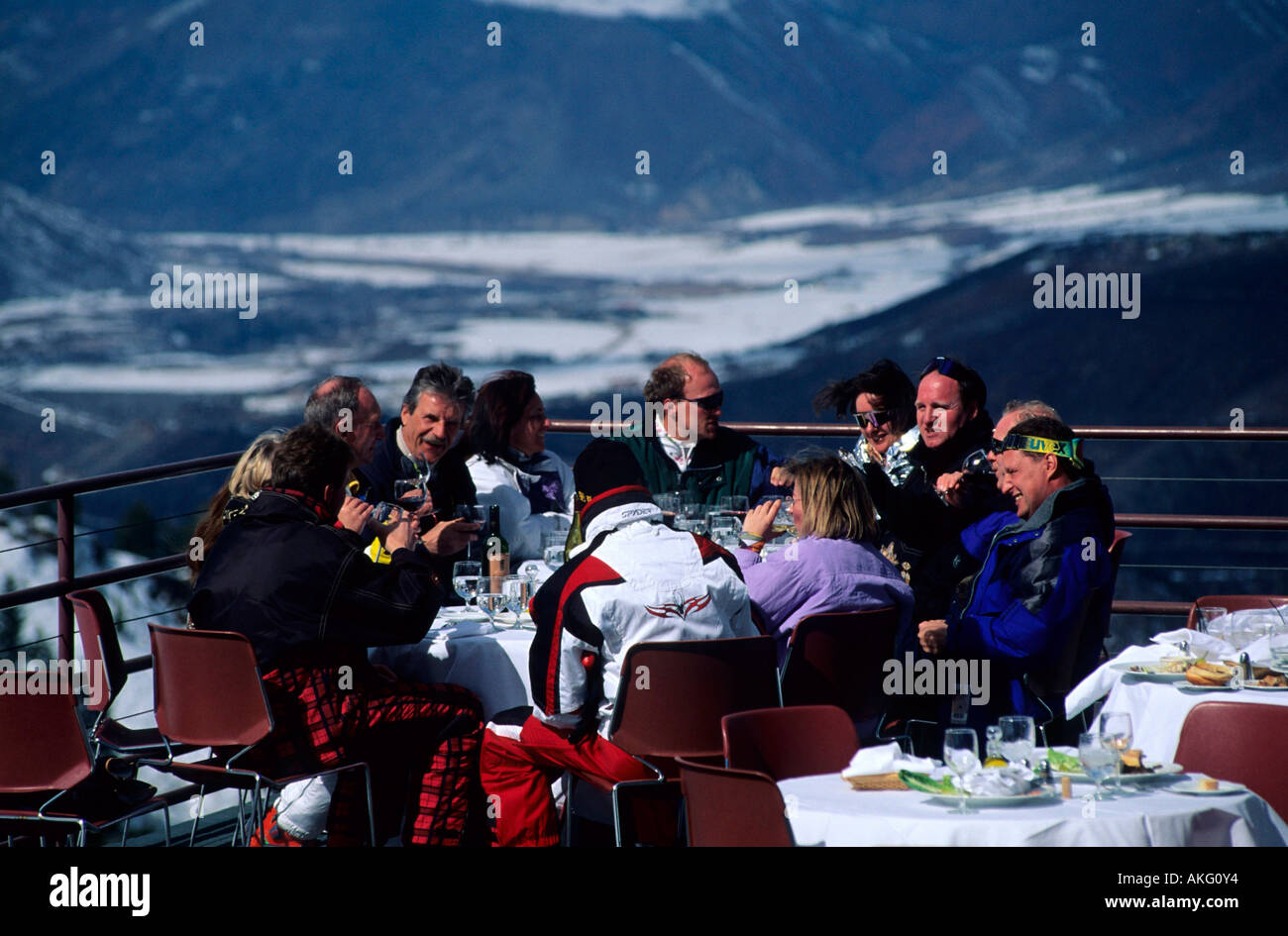 USA, Colorado, Aspen, Skigebiet Aspen Mountain, Restaurant in Skihütte Stock Photo