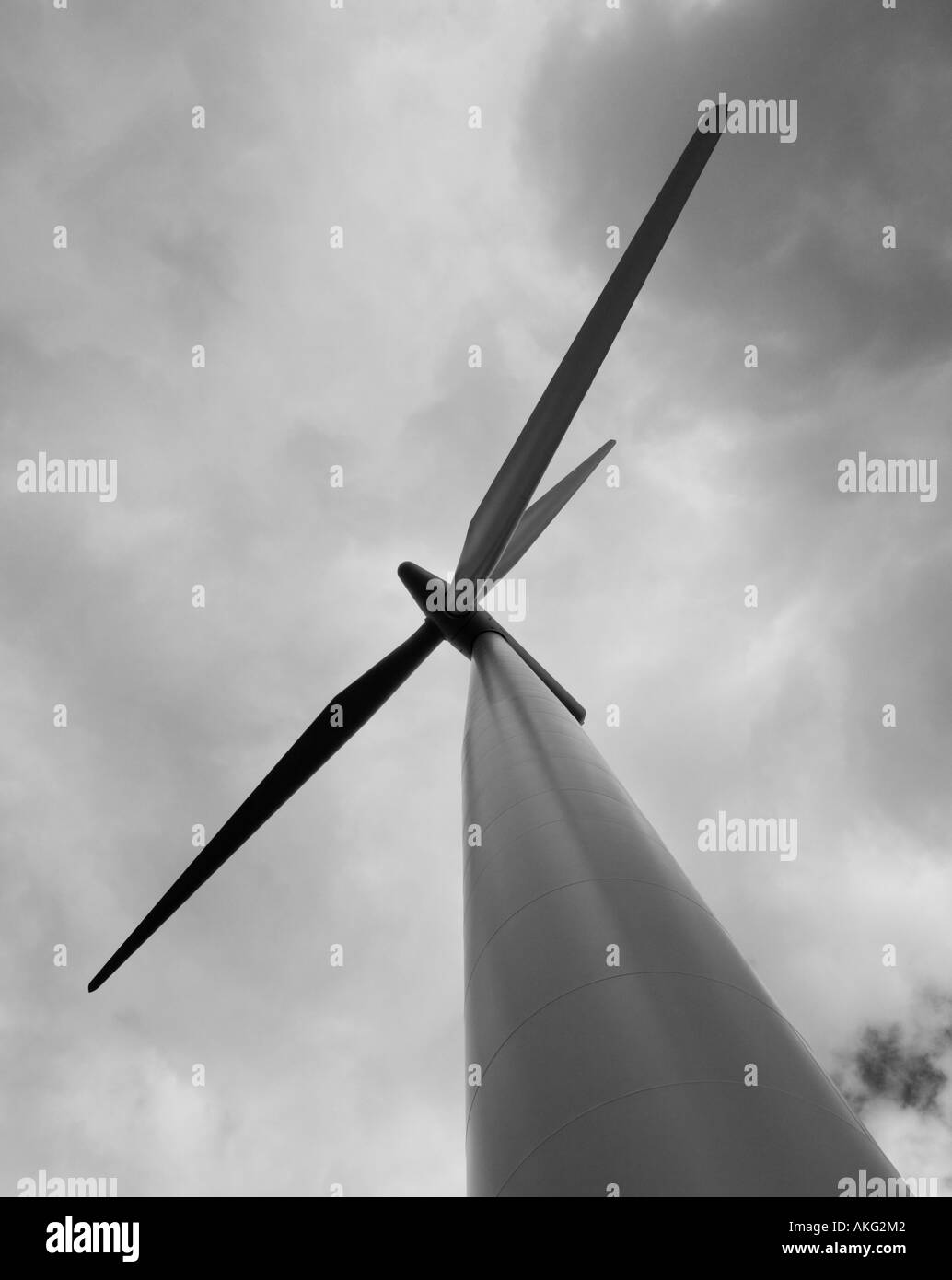 Looking up to the blades of a 2.3 megawatt wind turbine, Scotland Stock Photo