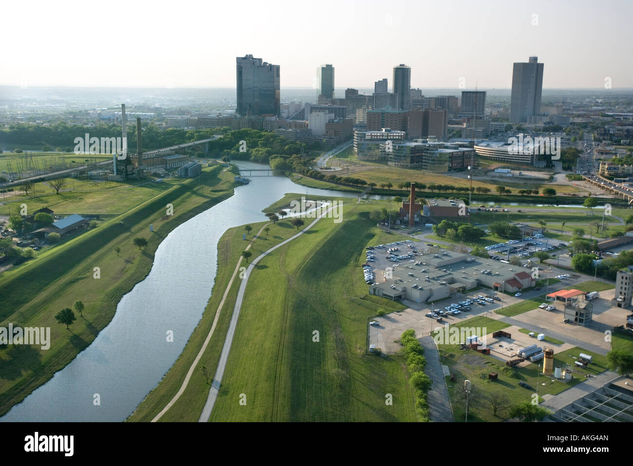 Aerial view of Fort Worth Texas with view of Trinity River and