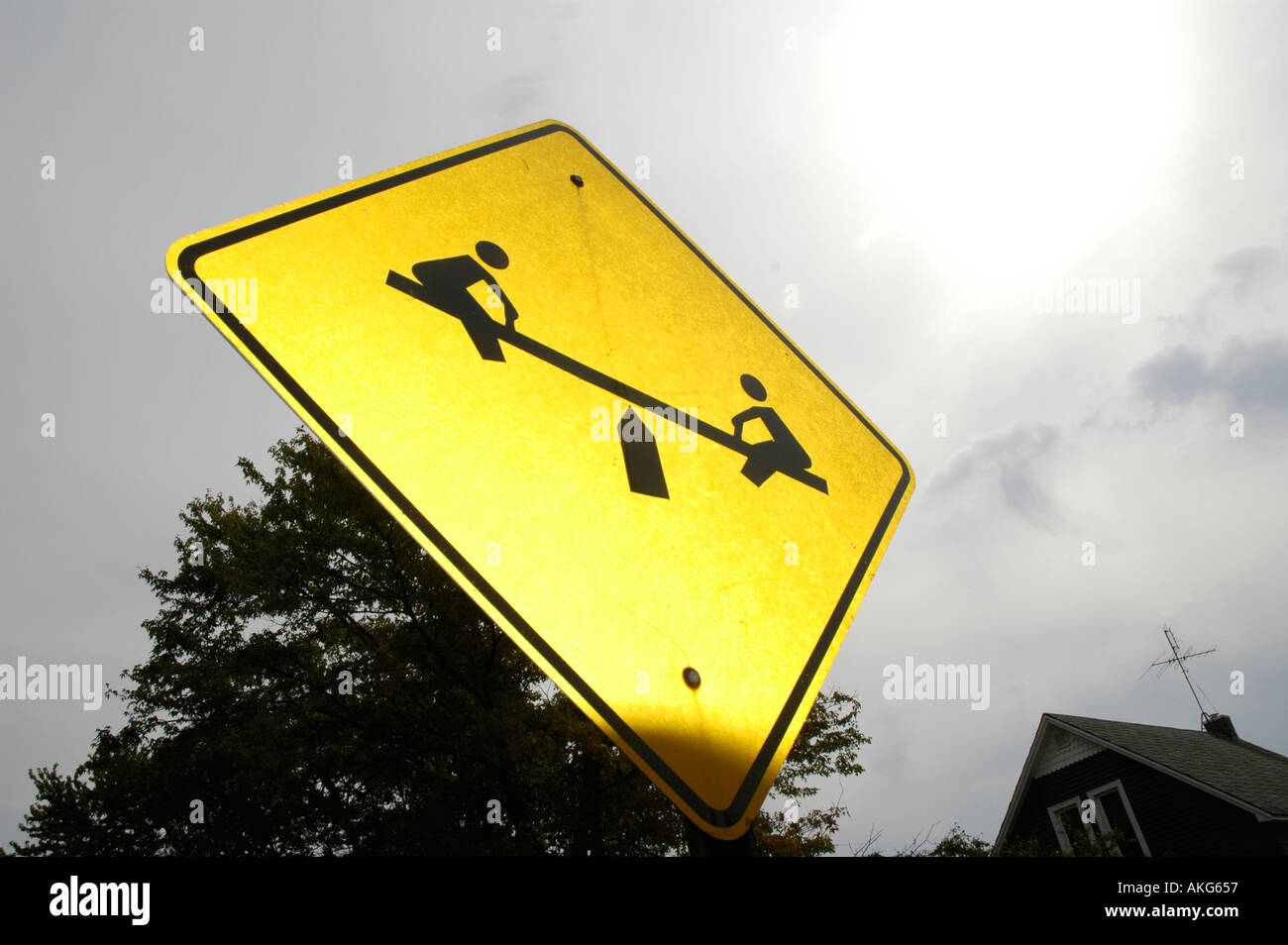 Teeter totter Children sign at Kids Playground in public park Stock Photo