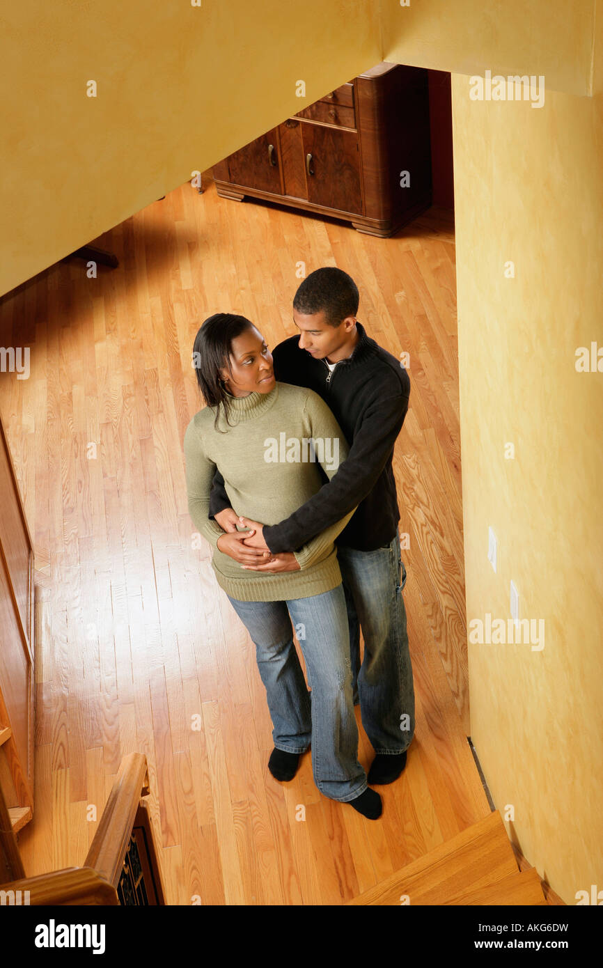 High angle view of couple standing in hall Stock Photo