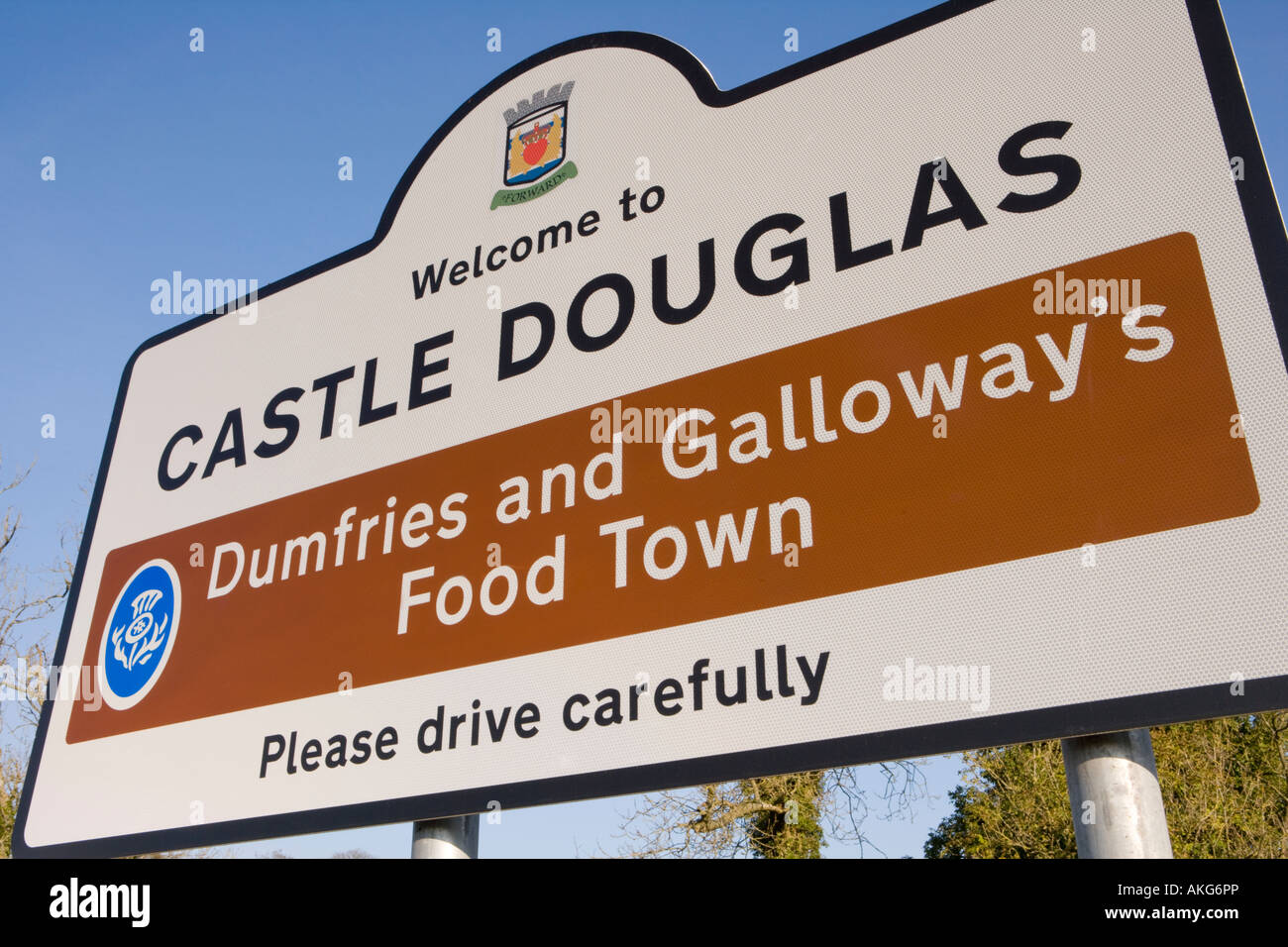 Signage Road sign at the entrance to Castle Douglas Dumfries and