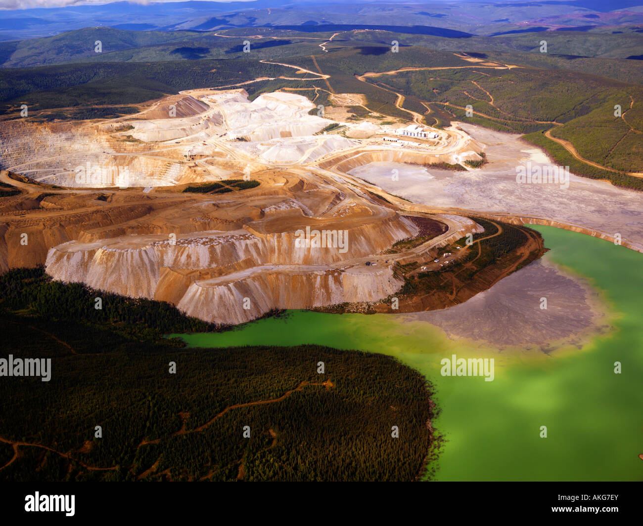 The open pit gold mining operation of Fort Knox Gold Mine just north of Fairbanks Alaska Stock Photo