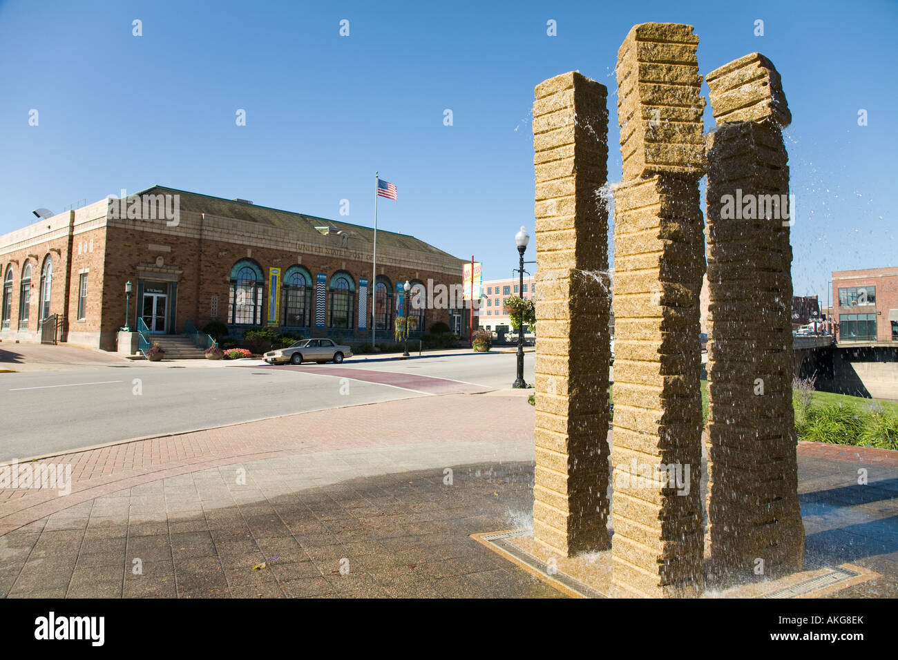 ILLINOIS Aurora Swimming Stones installation across from Sci Tech Museum building in downtown business district Stock Photo