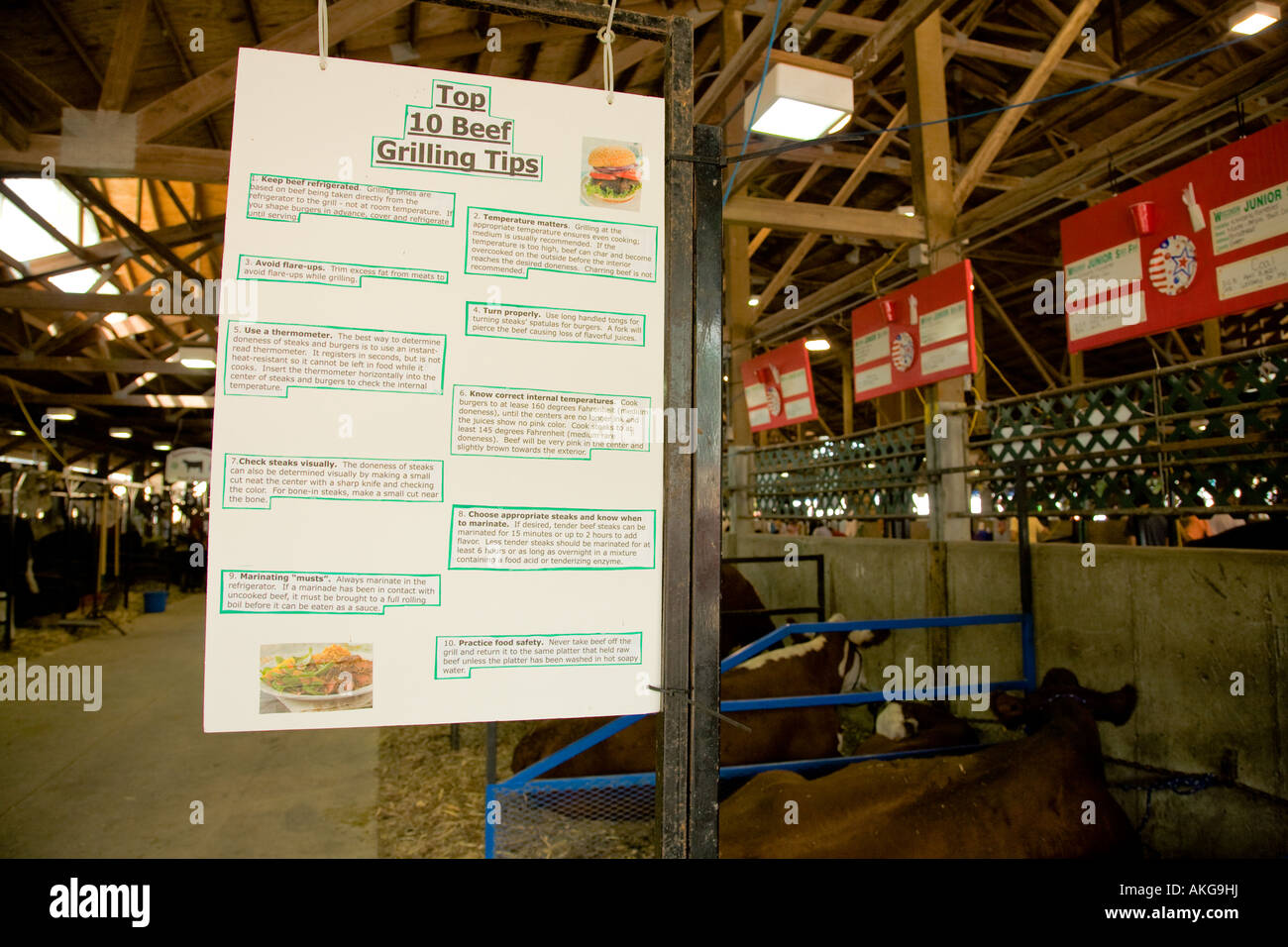WISCONSIN Milwaukee Sign with beef grilling tips hanging in cattle barn at  Wisconsin State Fair Stock Photo - Alamy