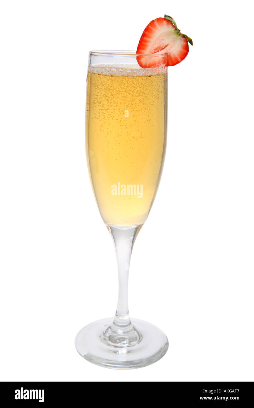 Glass of Champagne with Strawberry Stock Photo