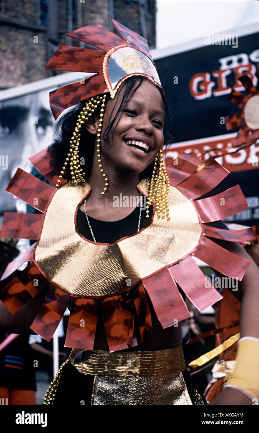 nottinghill carnival people dressed up in carnival clothes Stock Photo