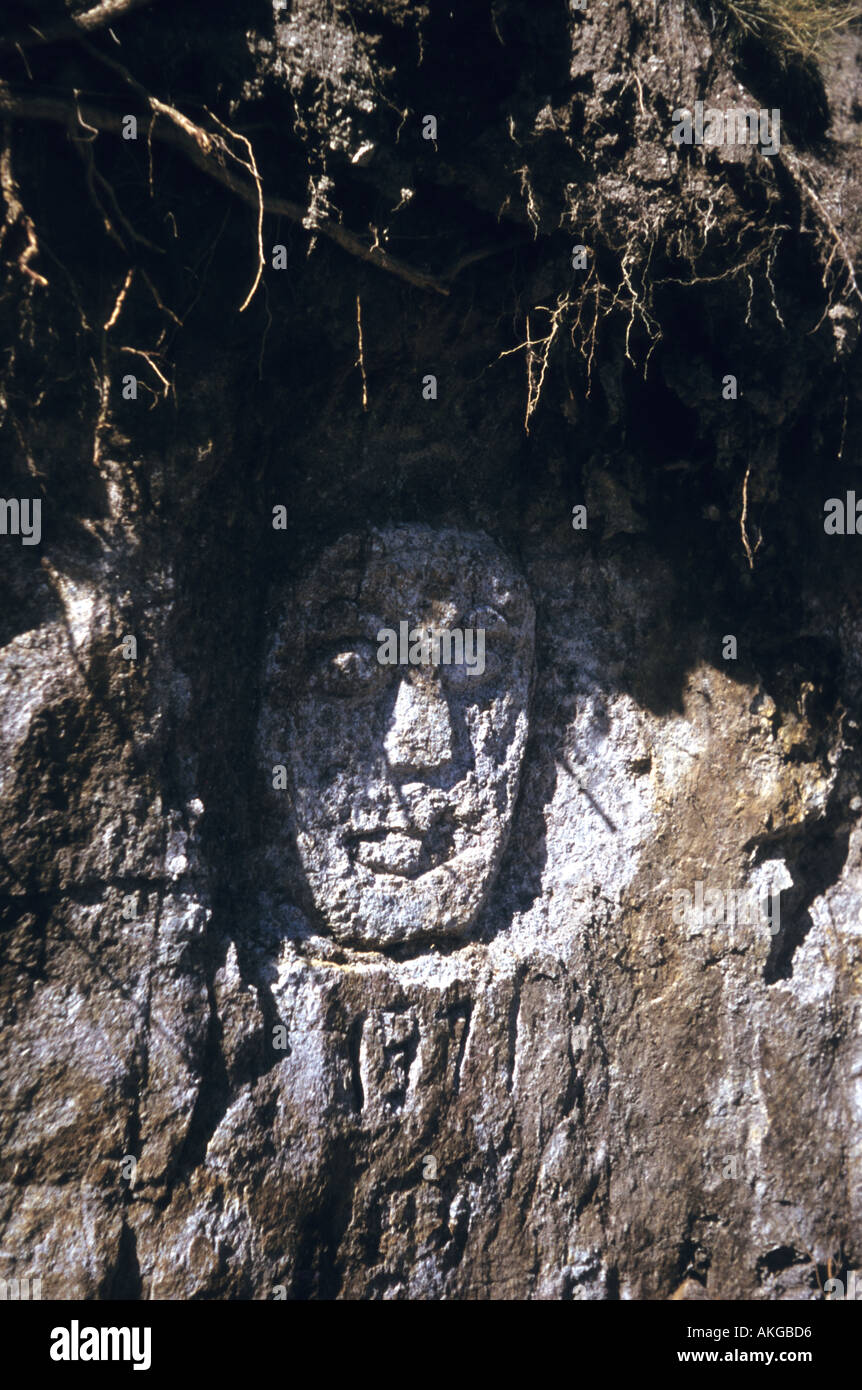 crude face carved in stone Stock Photo - Alamy