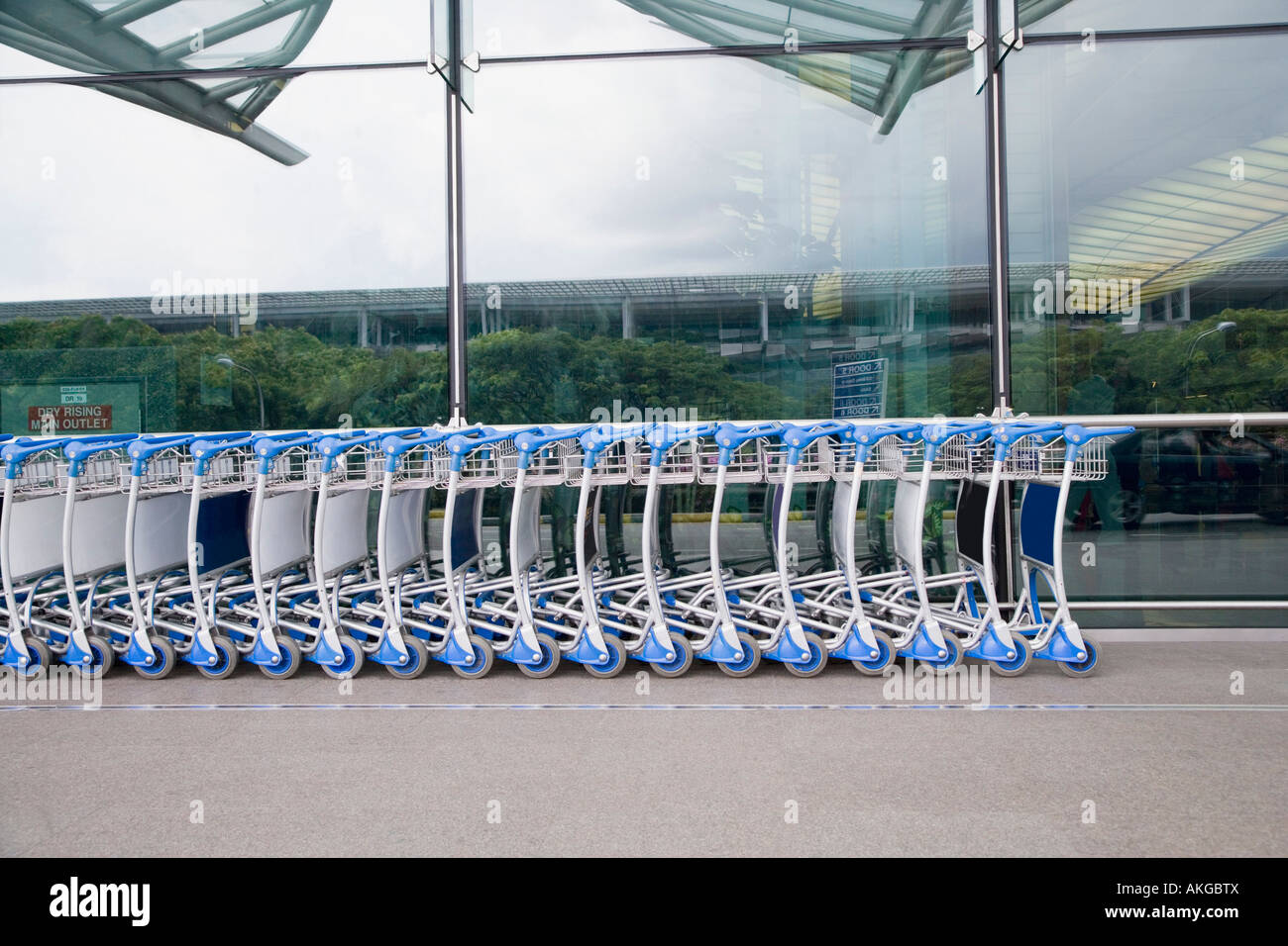Luggage carts in a row outside an airport Stock Photo Alamy