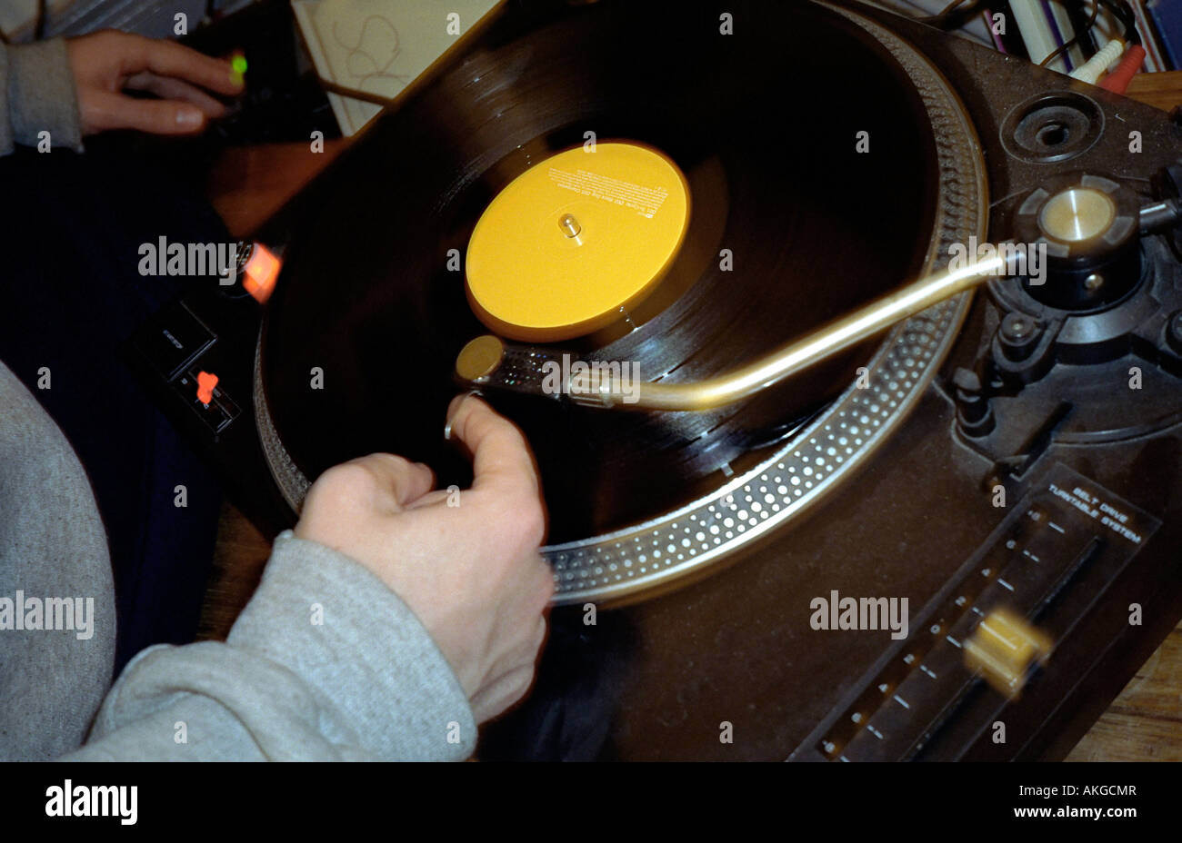 djs playing hip with their hands and scratching Stock Photo