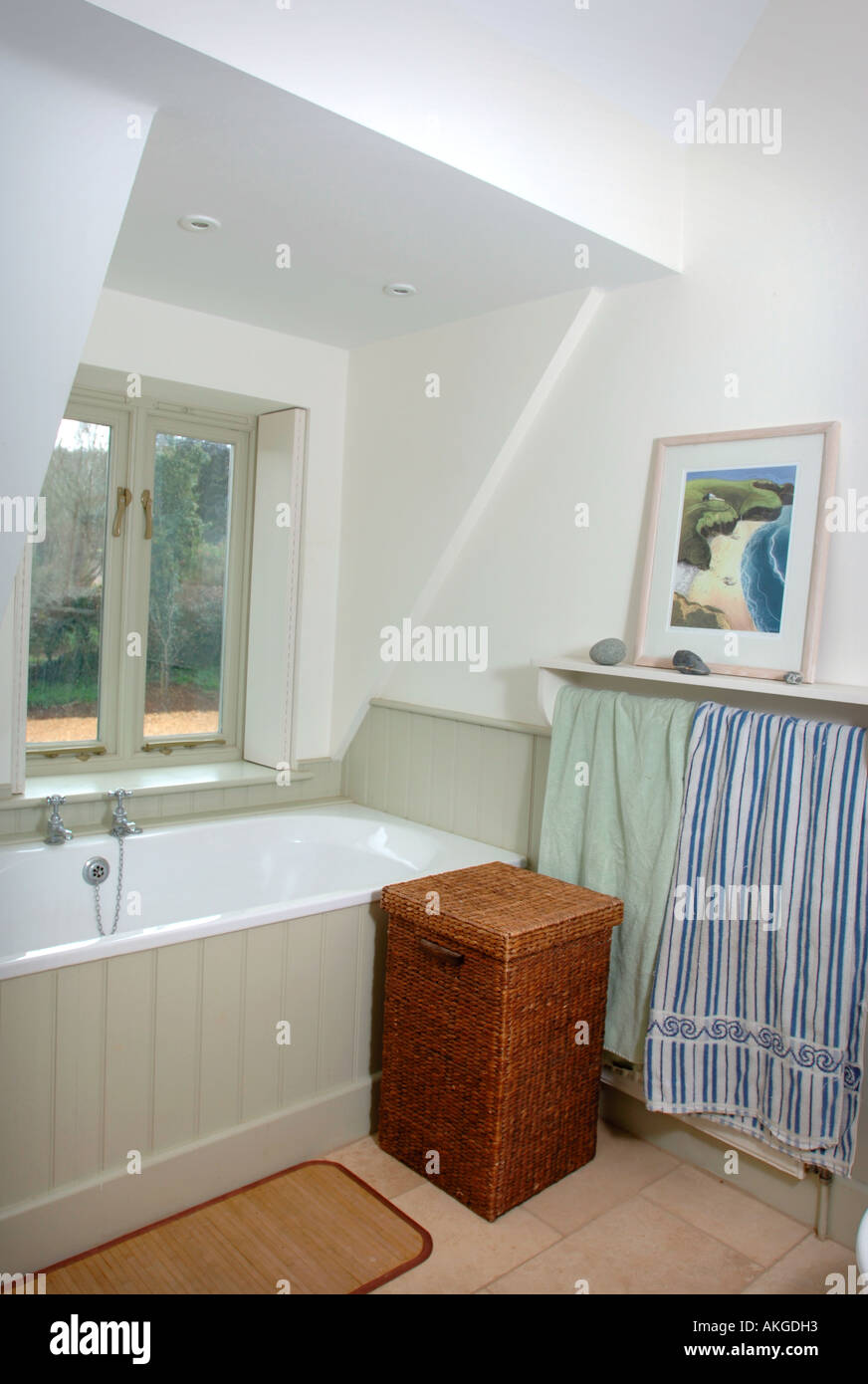 THE BATHROOM OF A TIMBER FRAMED HOUSE GLOUCESTERSHIRE UK Stock Photo