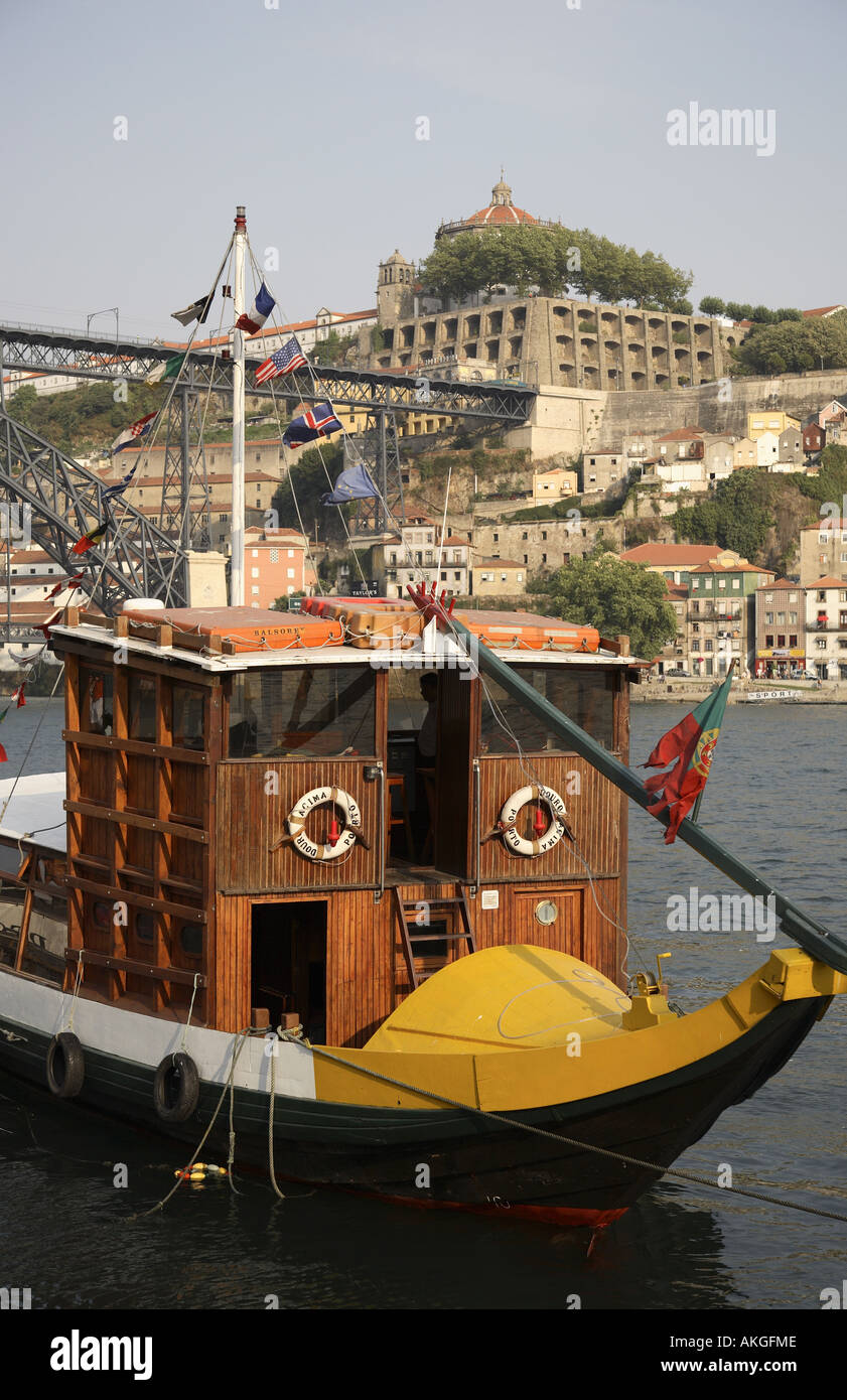 Wine Barges on Douro River with the City behind at Dusk, Porto