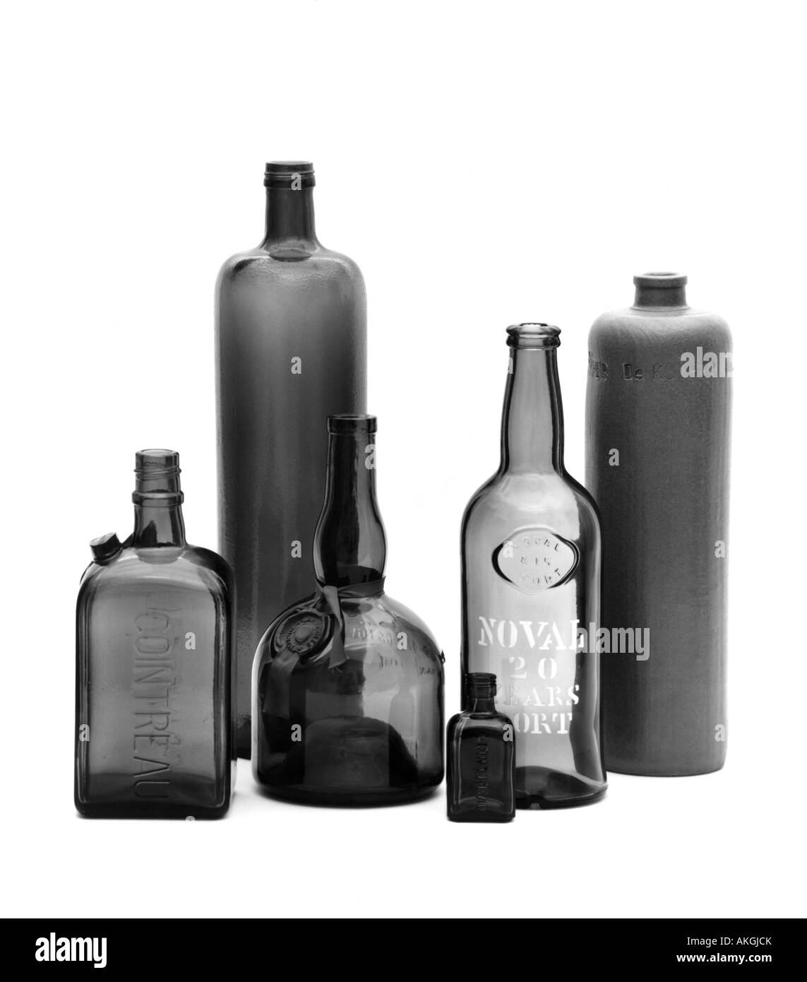Black and white still-life of bottles. Stock Photo