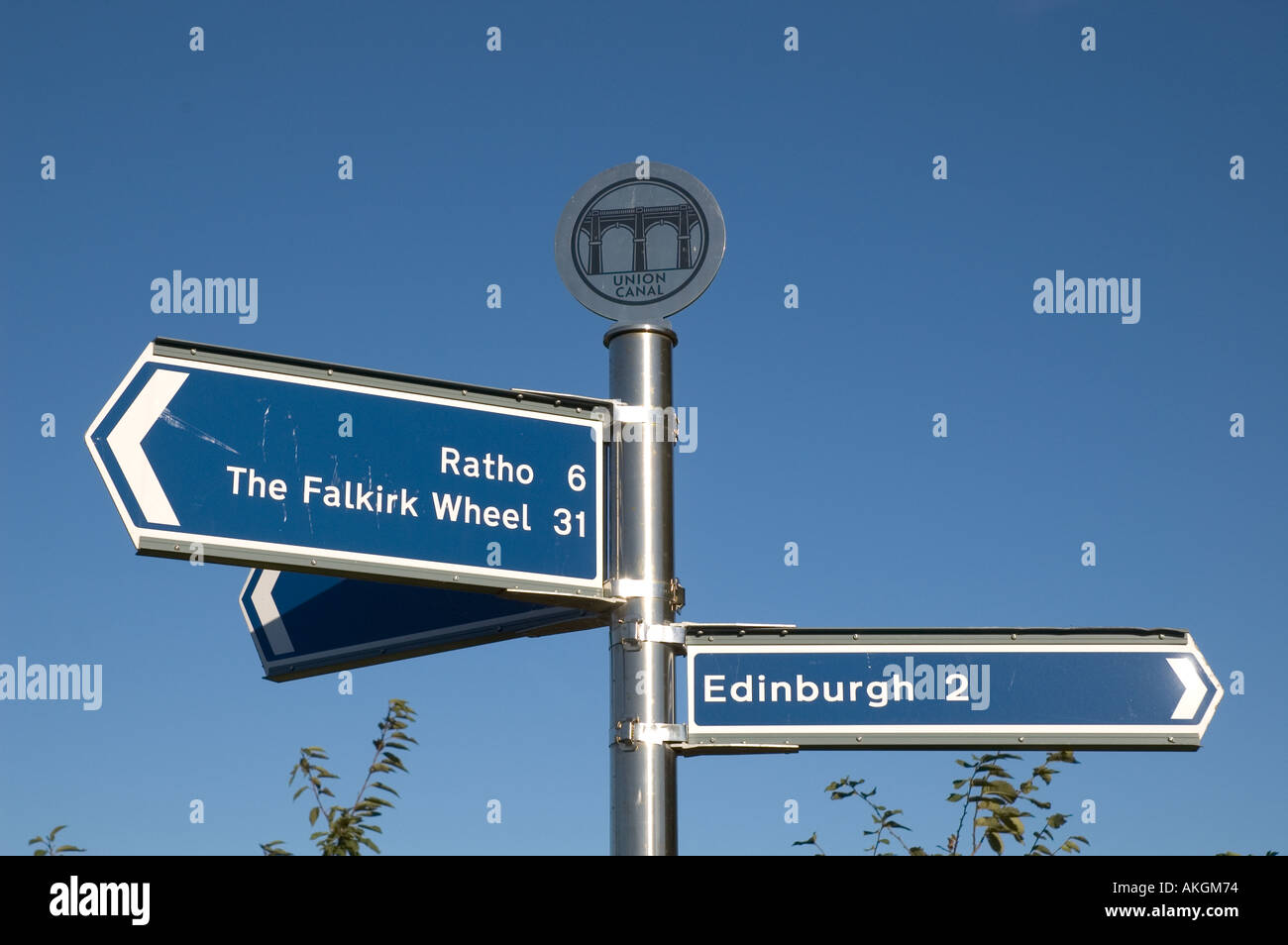 Signpost at Slateford Aqueduct on Union Canal Edinburgh Scotland Stock Photo