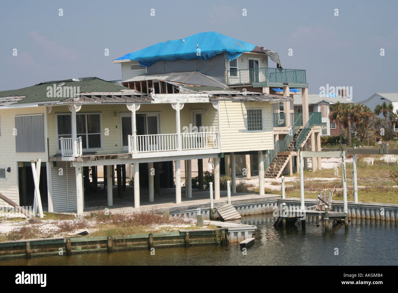 Hurricane damage two weeks after Hurricane Katrina Pensacola Beach Florida Gulf Coast United States Stock Photo