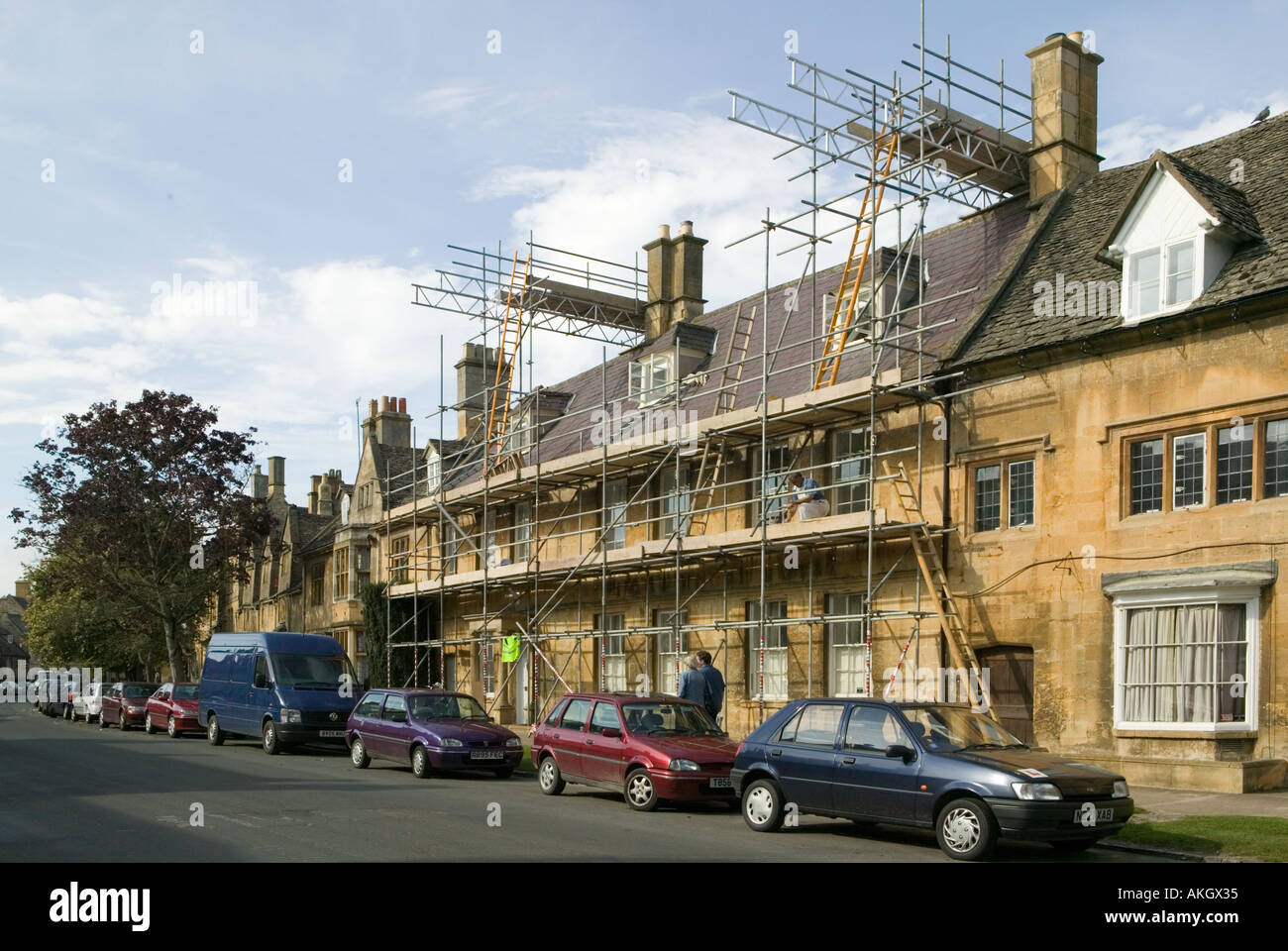 Scaffolding on a cotswold house Stock Photo Alamy