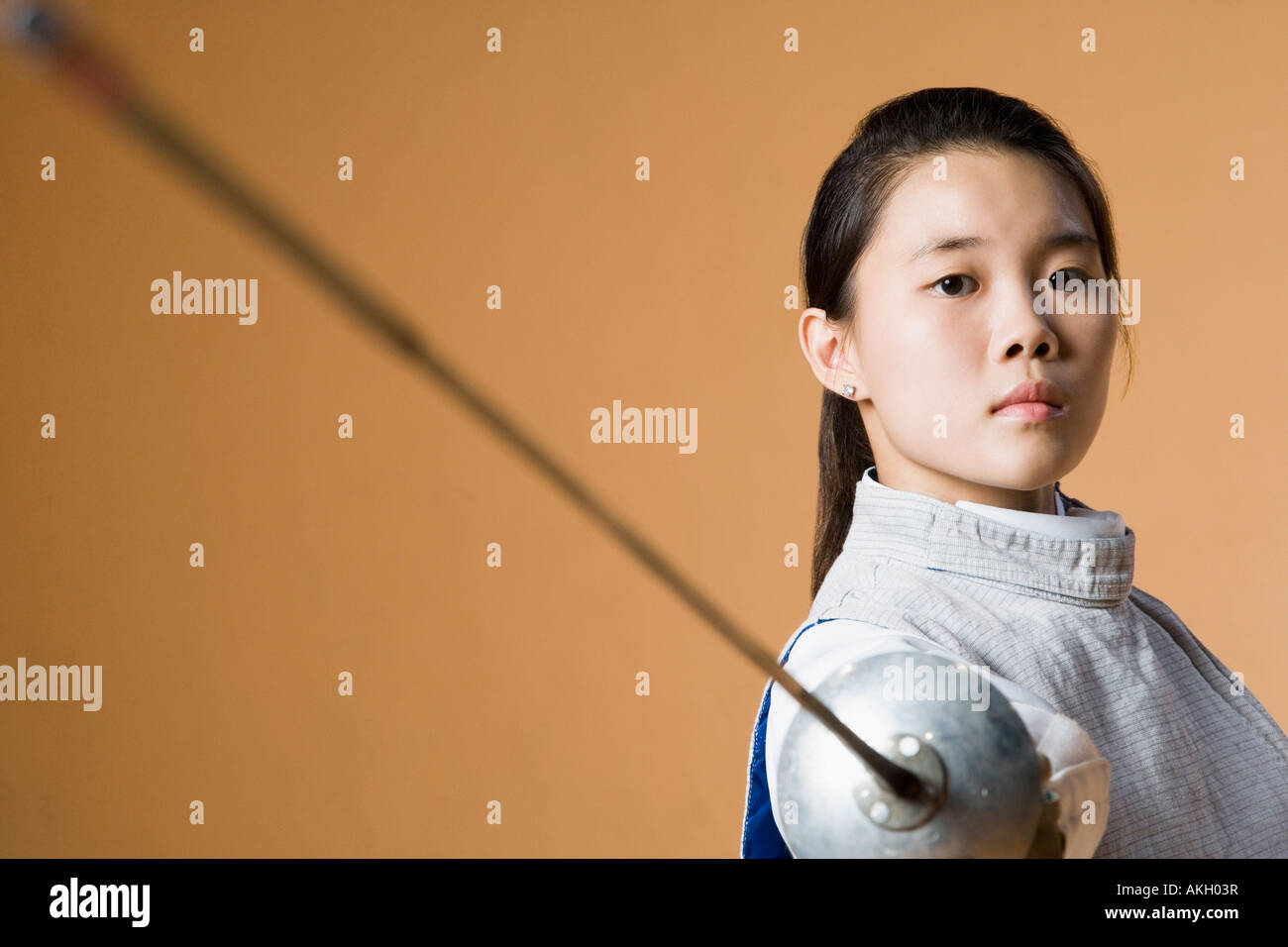 Closeup of a female fencer fencing Stock Photo Alamy