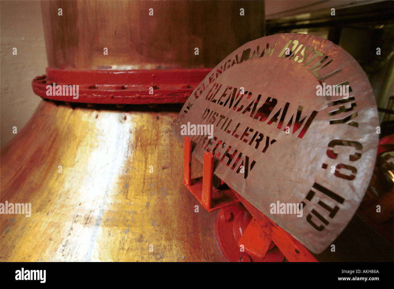 Traditional copper stills at the Gelncadam Distillery in Brechin Angus Scotland Stock Photo