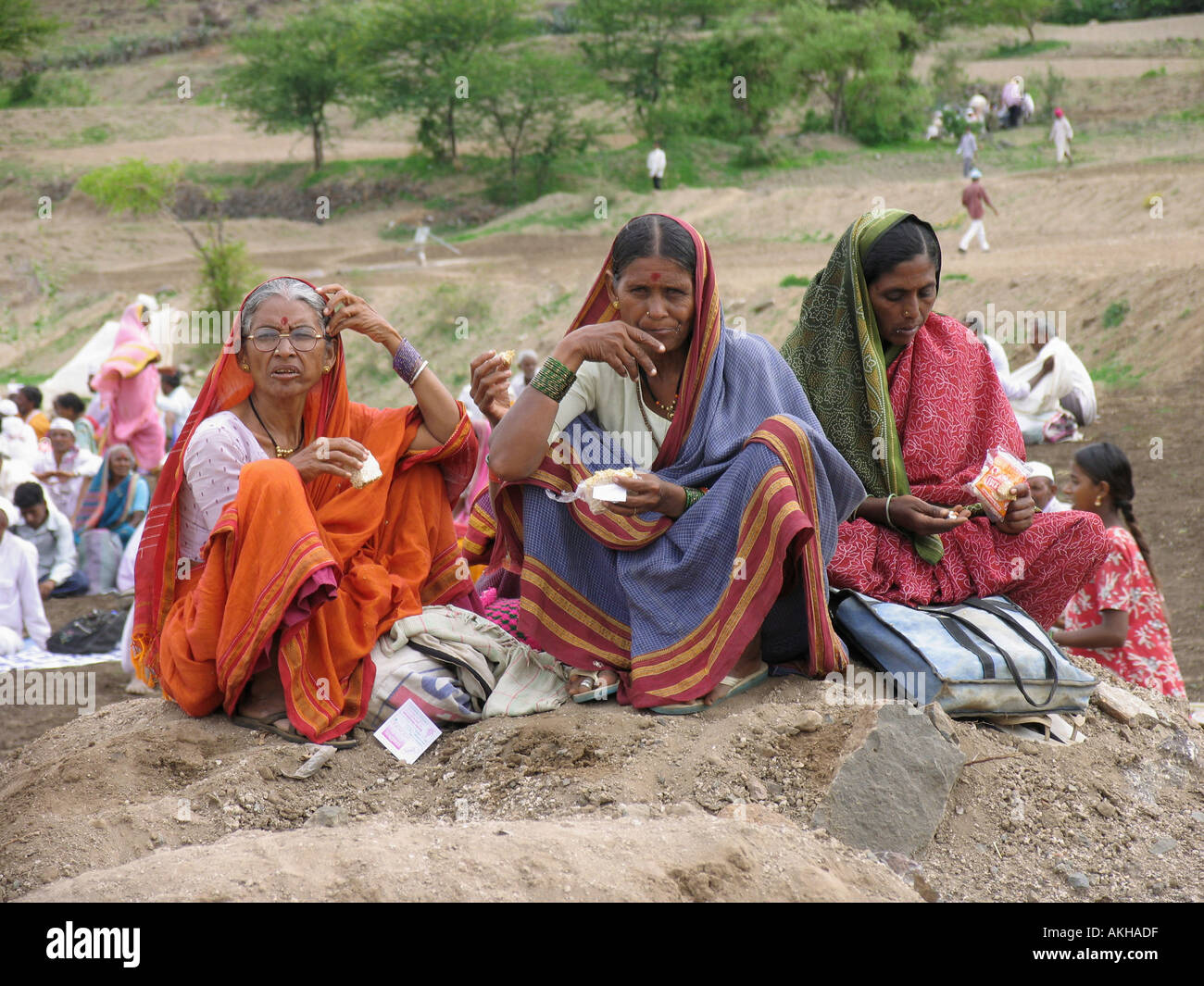 Three women, Pandharpur Yatra  at Alandi, Maharashtra, India Stock Photo